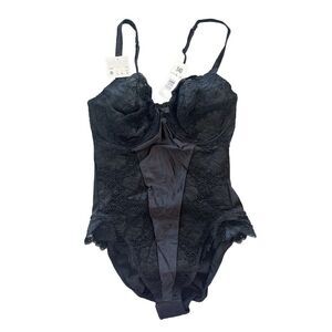Lejaby NWT‎ 34D $120 Vintage Lingerie Play suit One Piece Black Lace
